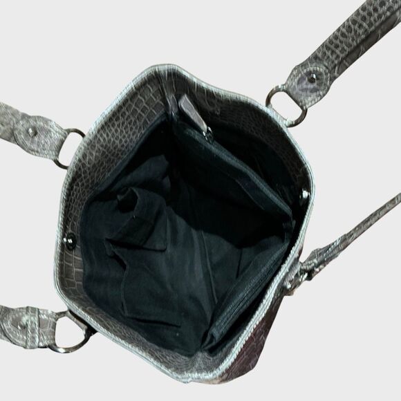 Nine West Patent Crock Embossed Satchel Handbag Purse - Picture 13 of 16